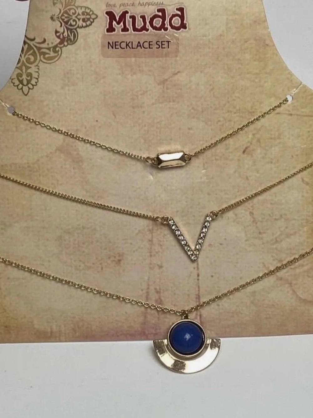 Mudd Gold-Tone Layered Necklace Set with Blue Accent
